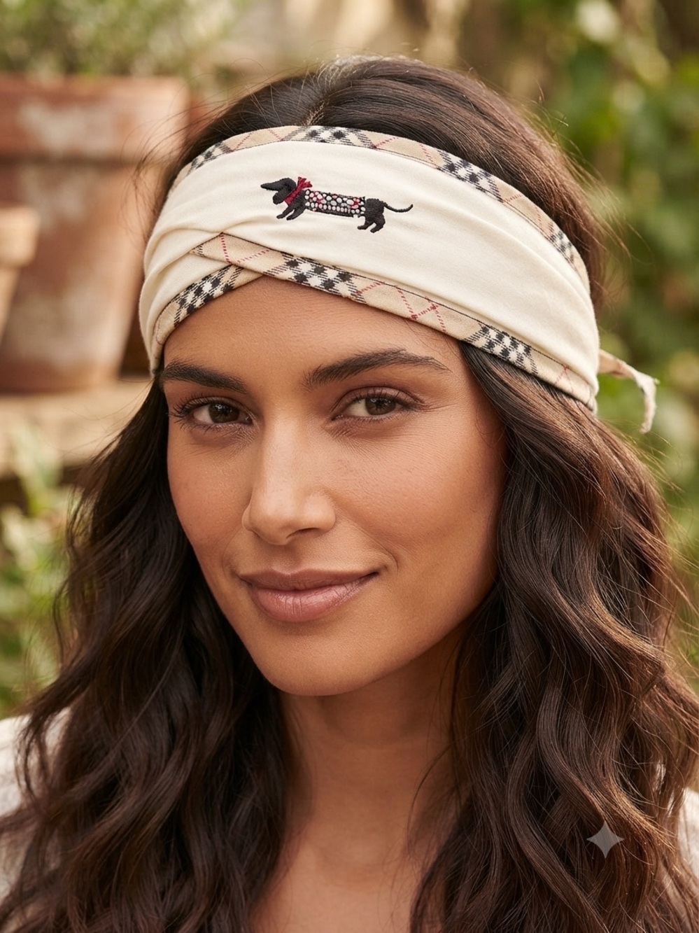 Burberry Cream Plaid Dachshund Embroidered scarf/bandana